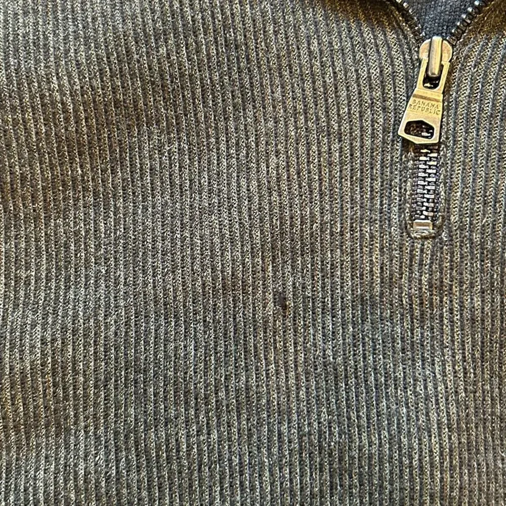 Banana republic supima cotton Mens 1/4 Zip Mock Neck Sweater dark army green M